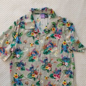 Disney NWOT Lilo and Stitch Men's Stitch Tropical Hawaiian Button Up Shirt